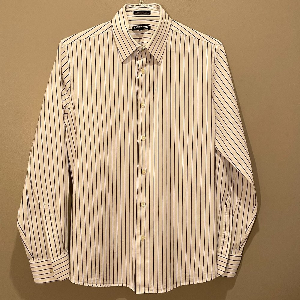 Express Mens 1MX Modern Fit Dress Shirt sz M (15-15 1/2) Wht w/ Black Stripe EUC